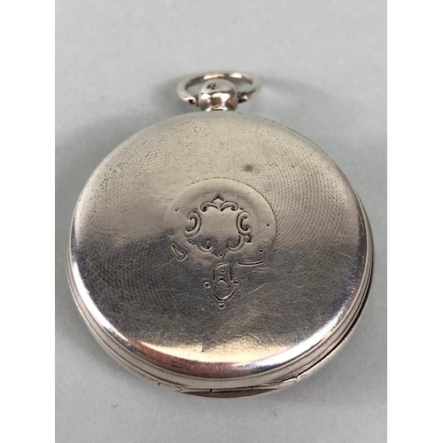 26 - Silver hall marked Gents dress pocket watch , engine turned and engraved dial with gold roman numera... 