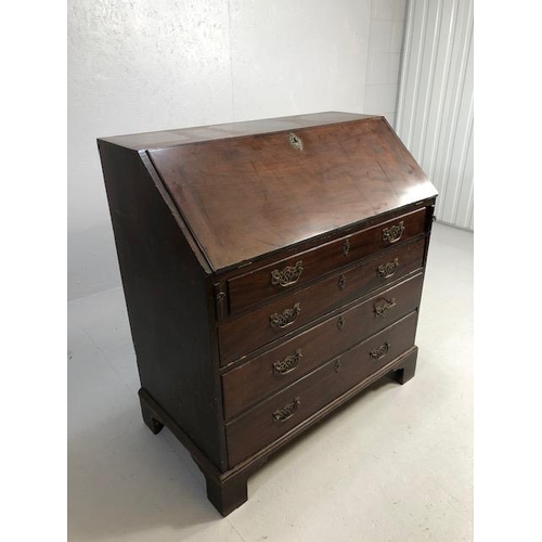 260 - Antique Furniture, 19th Century Mahogany Bureau on bracket feet, run of four drawers with sloped dro... 