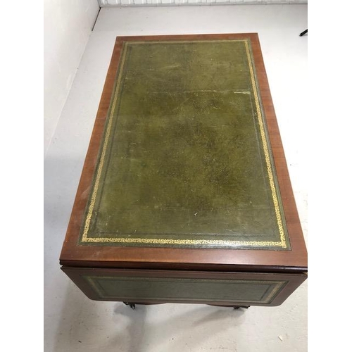 262 - Reproduction regency style side table, leather insert top with drop down leaves supported at the sid... 