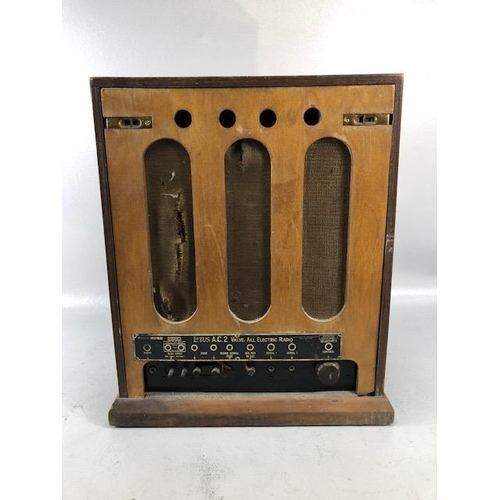 263 - Vintage Radio, early 20th century Lotus AC2 Valve Electric Radio No 4277, in art Decco style wooden ... 