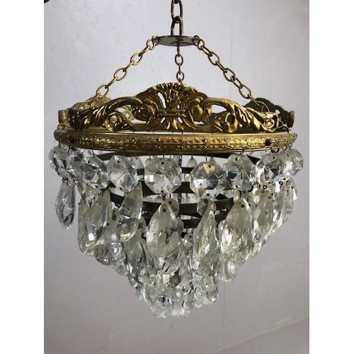 265 - Vintage lighting, 20th century five gallery drop chandelier suspended from chains approximately 26cm... 