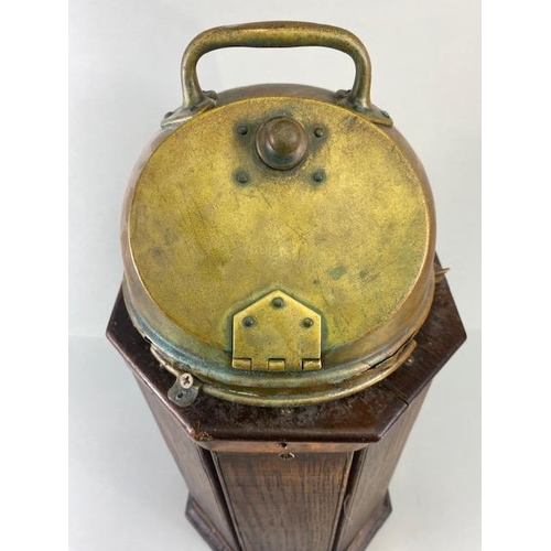 267 - Early 20th century Ships, Marine Binnacle compass, oak cased with brass mounting and hood A.F