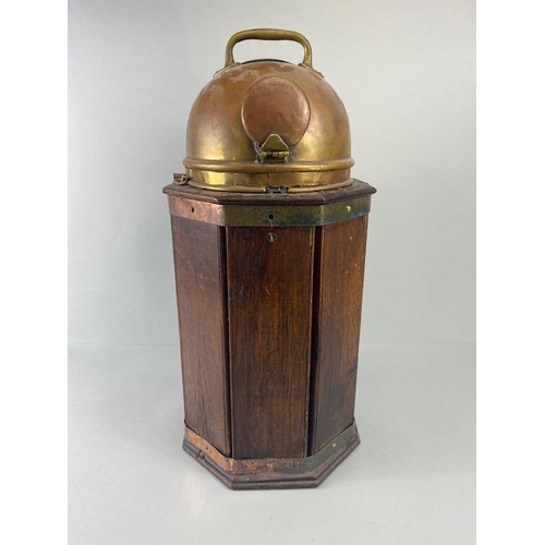 267 - Early 20th century Ships, Marine Binnacle compass, oak cased with brass mounting and hood A.F