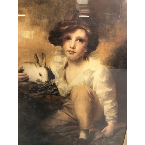 274 - 19th Century print of boy with Rabbit by Henry Raeburn, in glazed and gilt frame, approximately 65 x... 