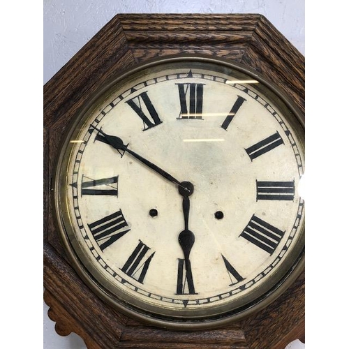 275 - Antique clocks, continental pendulum wall clock, wooden case, white face with roman numerals, not te... 