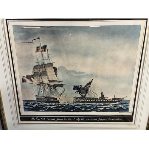 278 - Antique prints of American Maritime interest and the War of Independence, one being the capture of t... 