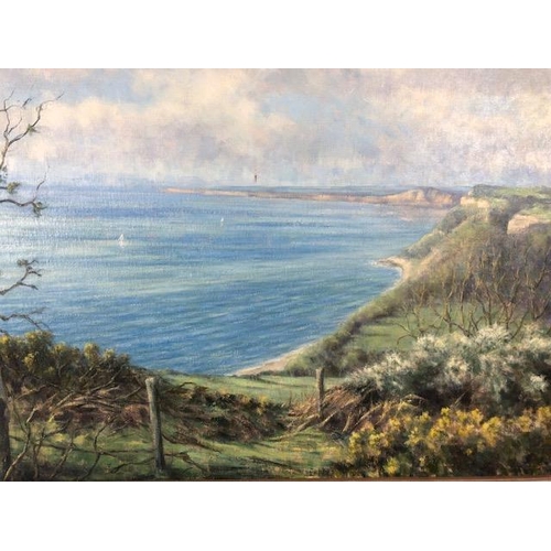 281 - Contemporary unsigned painting on board (Sandy Macfadyehn)  depicting Devon Coast Line approximately... 