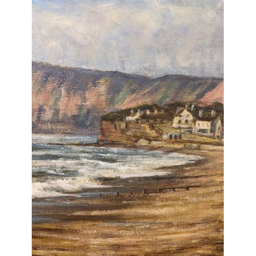 286 - Contemporary framed painting on board by local Devon artist Sandy Macfadyen, depicting Sidmouth sea ... 