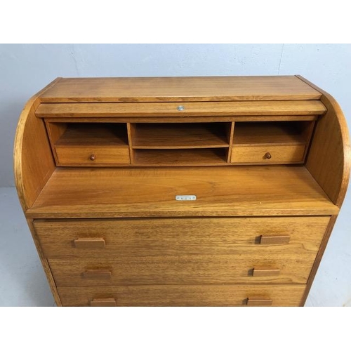 287 - Mid century roll top desk by SM Utility furniture, run of four drawers with roll front desk section ... 