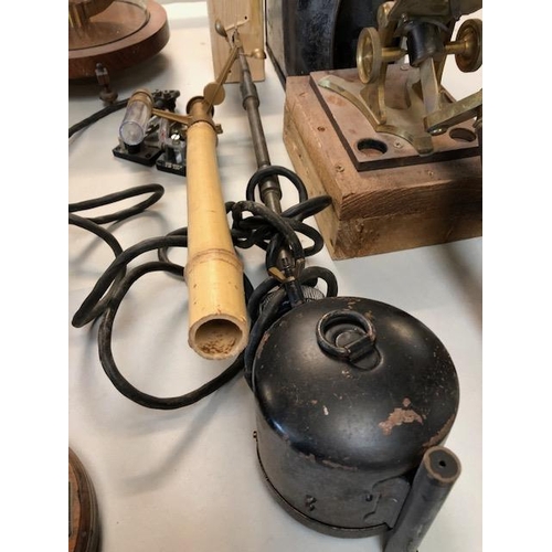 288 - quantity of unusual Antique Gadgets an gizmos from a museum display, to include Miners Lamp Opthalmi... 