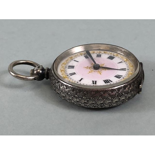 29 - Silver hall marked ladies fob watches one half hunter style with white dial and Roman numerals, appr... 