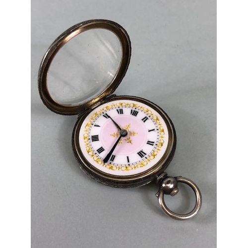 29 - Silver hall marked ladies fob watches one half hunter style with white dial and Roman numerals, appr... 