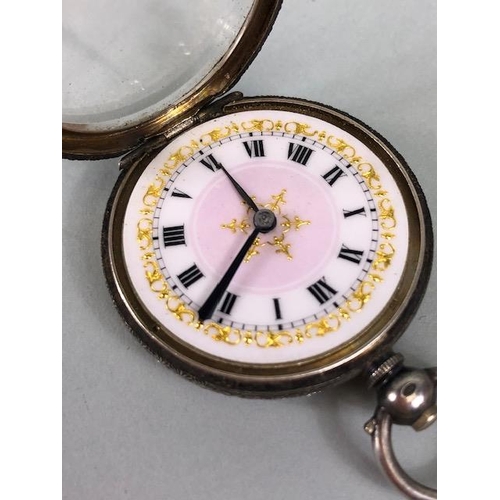 29 - Silver hall marked ladies fob watches one half hunter style with white dial and Roman numerals, appr... 