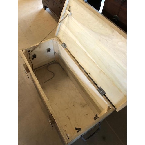 290 - Modern wooden seaman's style trunk or chest with rope handles approximately 95 x 43 x 43 cm