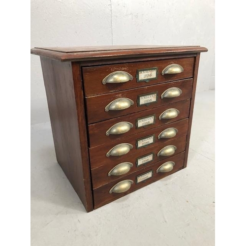 291 - Display collectors cabinet, run of six drawers with cup handles from a museum display (each drawer h... 