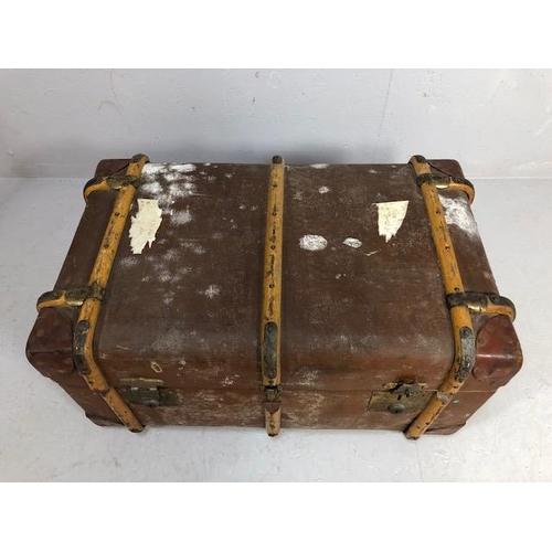 296 - Antique wooden hoop bound travel or cabin trunk approximately 77x 48 x 38cm