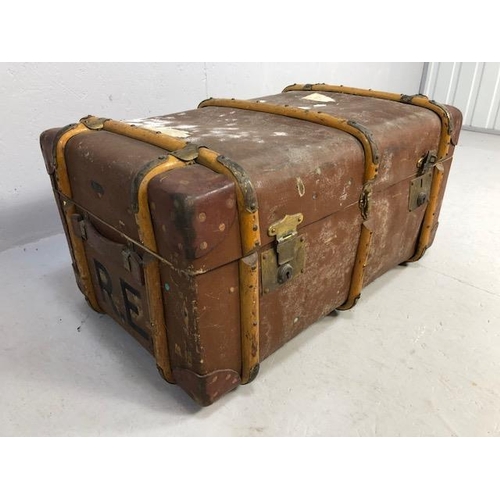 296 - Antique wooden hoop bound travel or cabin trunk approximately 77x 48 x 38cm