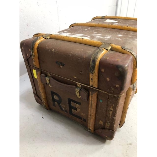 296 - Antique wooden hoop bound travel or cabin trunk approximately 77x 48 x 38cm