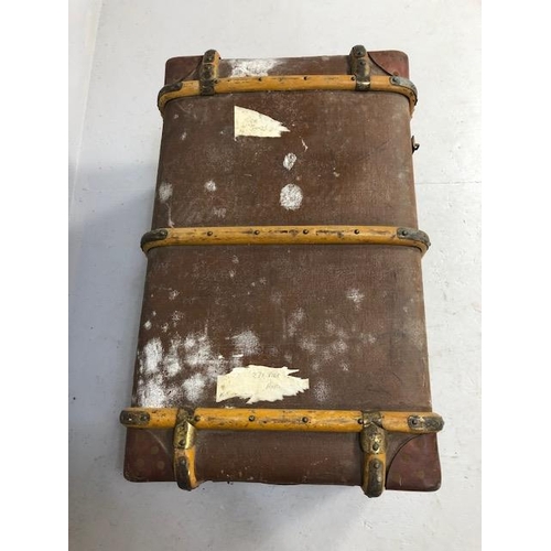 296 - Antique wooden hoop bound travel or cabin trunk approximately 77x 48 x 38cm