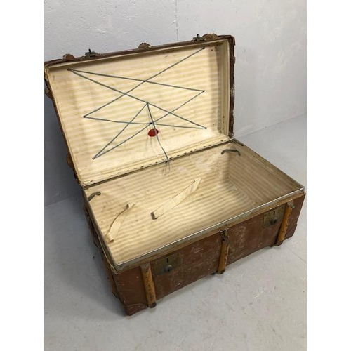 296 - Antique wooden hoop bound travel or cabin trunk approximately 77x 48 x 38cm