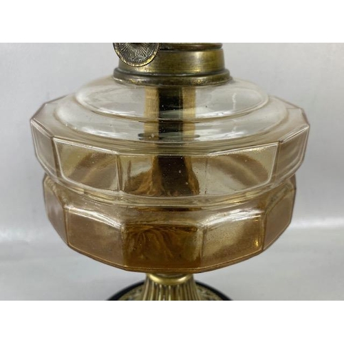 304 - Antique 19th century oil Lamp faceted clear glass reservoir with brass base and fittings approximate... 