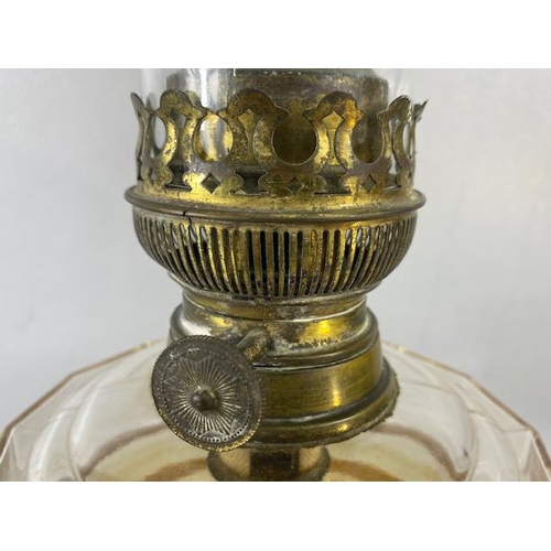 304 - Antique 19th century oil Lamp faceted clear glass reservoir with brass base and fittings approximate... 