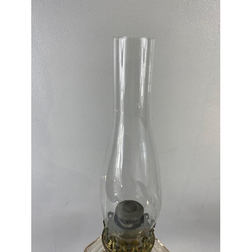 304 - Antique 19th century oil Lamp faceted clear glass reservoir with brass base and fittings approximate... 