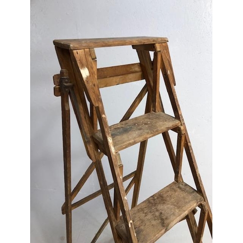 307 - Vintage wooden folding set of steps by WOODWARE approx 154cm tall and one other