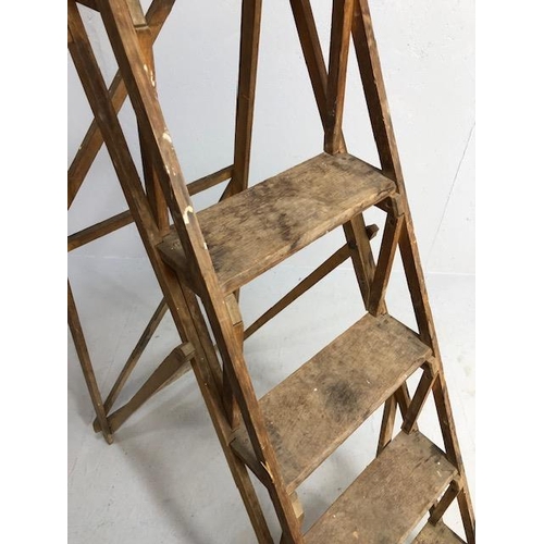 307 - Vintage wooden folding set of steps by WOODWARE approx 154cm tall and one other