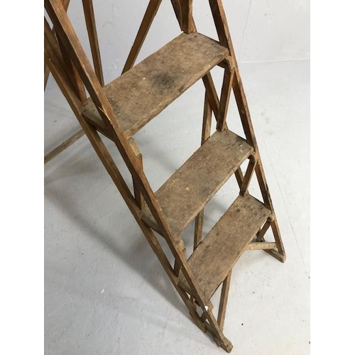 307 - Vintage wooden folding set of steps by WOODWARE approx 154cm tall and one other