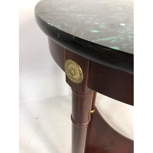 309 - Reproduction 18th century three column occasional table with faux green marble top approximately 45c... 