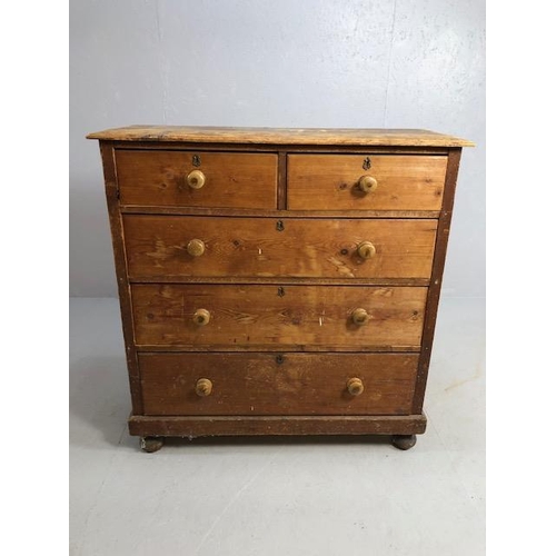 312 - Five Drawer Antique pine chest of drawers approx 109 x 44 x 113cm