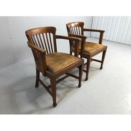 337 - pair of mid-century leather seated elbow chairs A/F