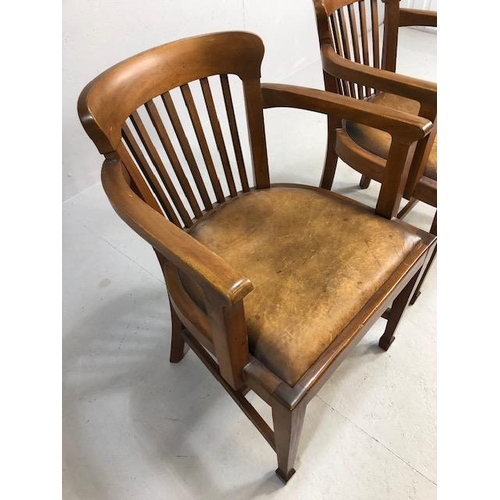 337 - pair of mid-century leather seated elbow chairs A/F