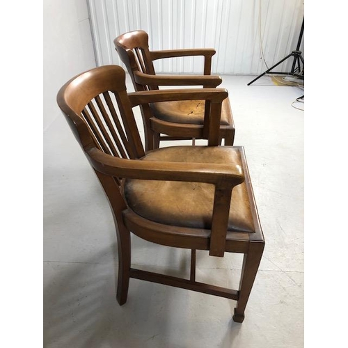 337 - pair of mid-century leather seated elbow chairs A/F