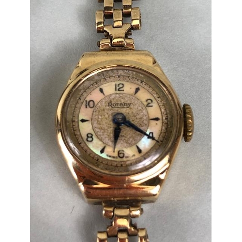 34 - 9ct gold watches, Ladies Rotary  dress bracelet watch with MOP dial winds and runs approximately 19c... 