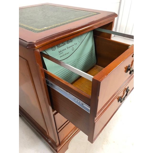 340 - Office filling cabinet in wood with leather insert top, two deep drawers disguised as four smaller d... 