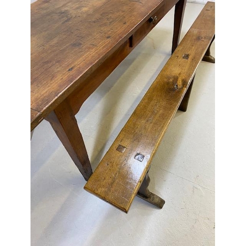 353 - Early 19th century French Farmhouse Table of Three plank construction with Breadboard ends in Cherry... 