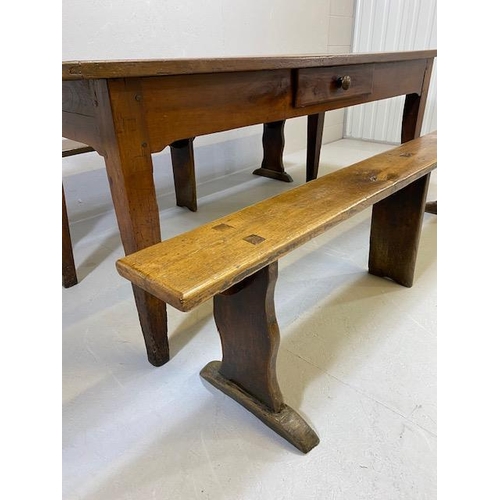 353 - Early 19th century French Farmhouse Table of Three plank construction with Breadboard ends in Cherry... 