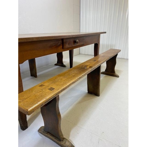 353 - Early 19th century French Farmhouse Table of Three plank construction with Breadboard ends in Cherry... 