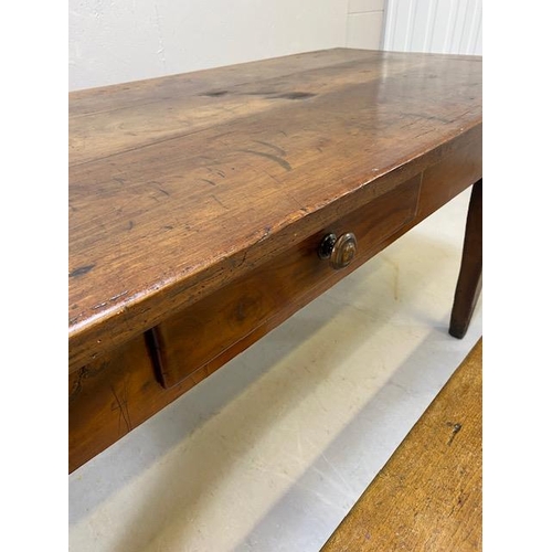 353 - Early 19th century French Farmhouse Table of Three plank construction with Breadboard ends in Cherry... 