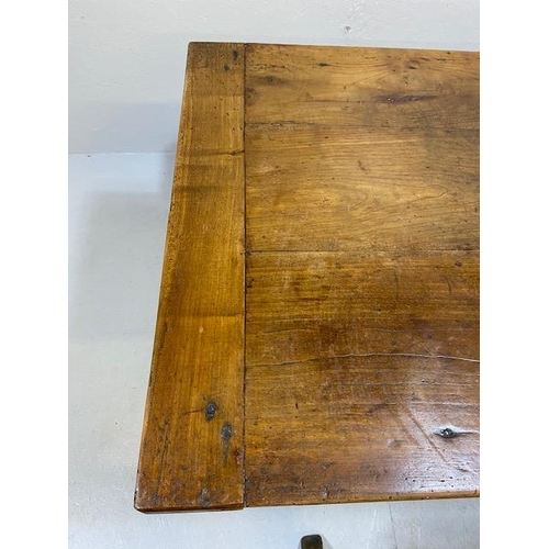 353 - Early 19th century French Farmhouse Table of Three plank construction with Breadboard ends in Cherry... 