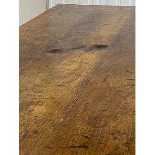 353 - Early 19th century French Farmhouse Table of Three plank construction with Breadboard ends in Cherry... 