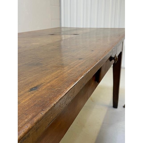 353 - Early 19th century French Farmhouse Table of Three plank construction with Breadboard ends in Cherry... 