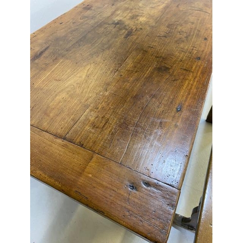 353 - Early 19th century French Farmhouse Table of Three plank construction with Breadboard ends in Cherry... 