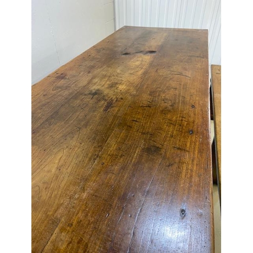 353 - Early 19th century French Farmhouse Table of Three plank construction with Breadboard ends in Cherry... 