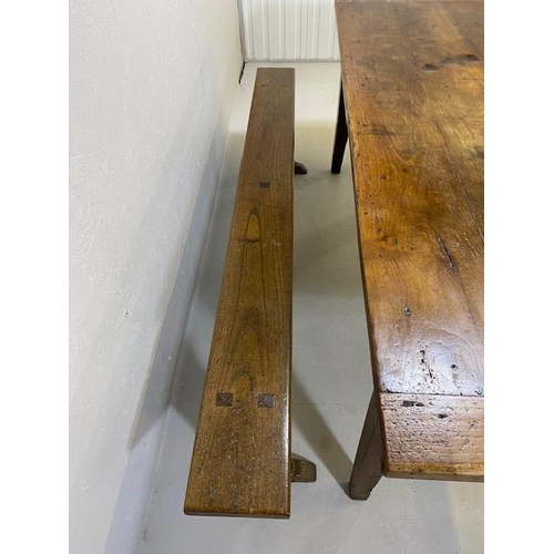 353 - Early 19th century French Farmhouse Table of Three plank construction with Breadboard ends in Cherry... 