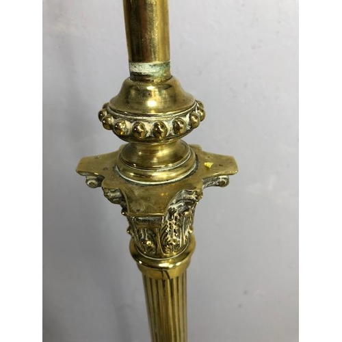 356 - Solid Brass Corinthian column extendable oil lamp converted into a standard lamp on square stepped b... 