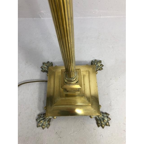 356 - Solid Brass Corinthian column extendable oil lamp converted into a standard lamp on square stepped b... 