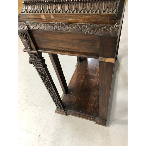 366 - Heavily carved square cupboard on stand, carved with inscription 